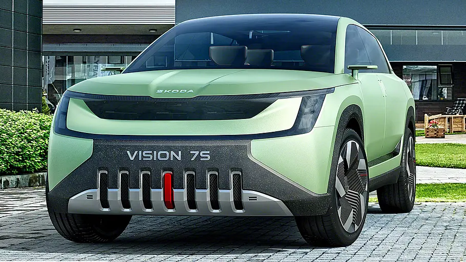 Skoda Vision 7S (2022) Der Skoda Vision 7S (2022) in der Frontalansicht.
