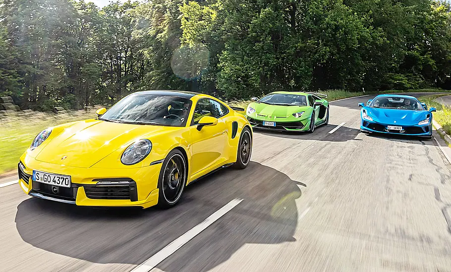 Porsche 911 Turbo S/Lamborghini Aventador SVJ/Ferrari F8 Tributo