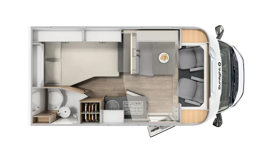 Die Skizze zeigt den Grundriss des Sunlight T58.