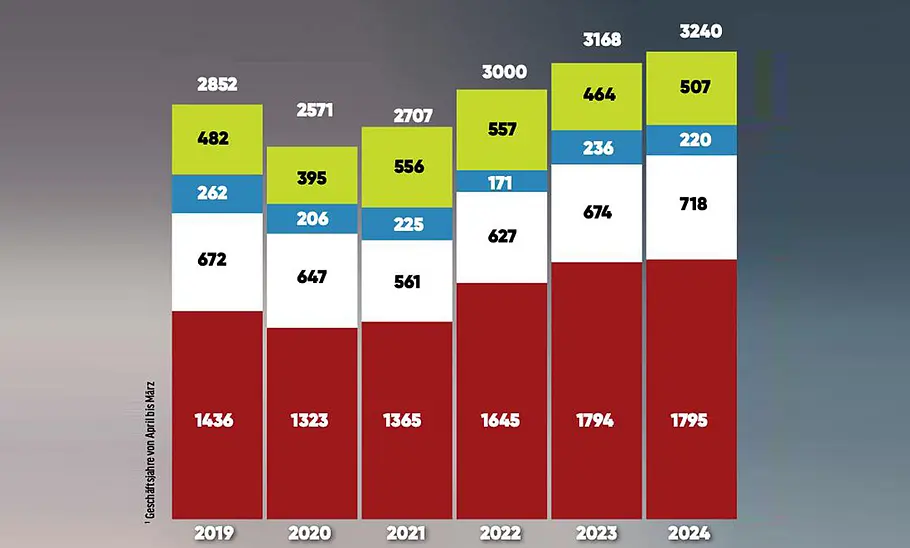Indien als größter Markt und Wachstumstreiber Indien als größter Markt und Wachstumstreiber: Balkendiagramme zeigen Verkäufe von 2019 bis 2024, farblich unterteilt nach den Absatzmärkten Indien, Japan, Europa und Sonstige.