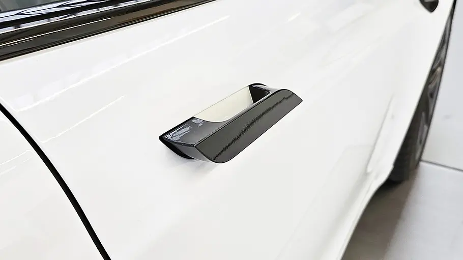 Türgriff eines Tesla Model S Ein ausgefahrener Türgriff eines Tesla Model S in der Detailaufnahme.
