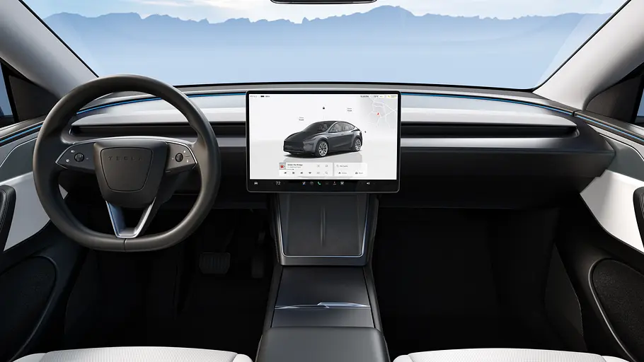 Tesla Model Y Facelift Das Armaturenbrett des Tesla Model Y Facelift.