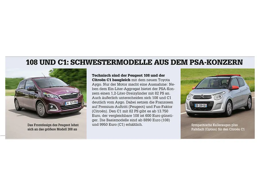 Citroen C1 Peugeot 108 Kleinwagen Dreizylinder Fünftürer Vergleich Bilder