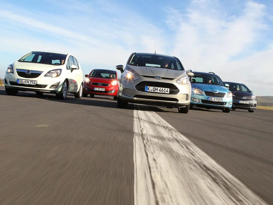 Mini-Vans Vergleich Turbodiesel Ford B-MAX Skoda Roomster Opel Meriva Kia Venga Toyota Verso-S