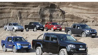 Ford Ranger, Isuzu D-Max, Mitsubishi L200, Nissan Navara, Toyota Hilux und VW Amarok im Vergleichstest