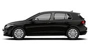 Der VW Golf steht vor weißem Hintergrund, von links fotografiert. - Foto: Carwow