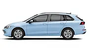 Der VW Golf Variant steht vor weißem Hintergund, von links fotografiert. - Foto: Carwow