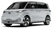 VW ID. Buzz vor weißem Hintergrund, Ansicht von vorne links. - Foto: Carwow