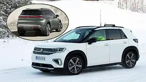 Blick von schräg vorne auf den VW ID. Cross (2026); Bildmontage mit dem VW ID. Cross Concept. - Foto: SH Proshots/VW/Collage: AUTO ZEITUNG