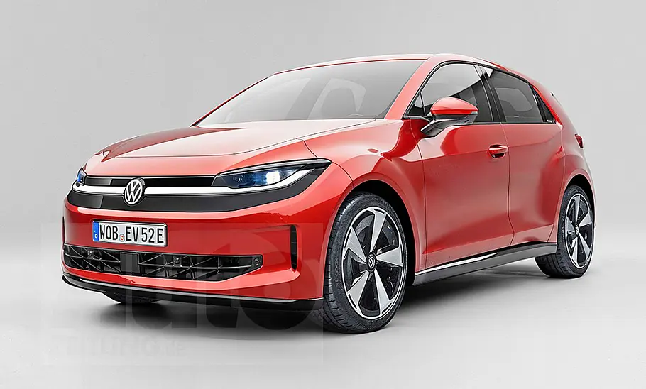 Der VW ID. Polo (2026) in Studioumgebung von schräg vorne.