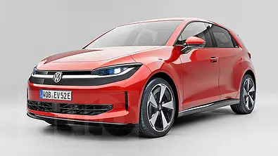 Die Computer-Illustration enttarnt das Serienmodell des VW ID. Polo (2026) und zeigt es von schräg vorne. - Foto: Avarvarii