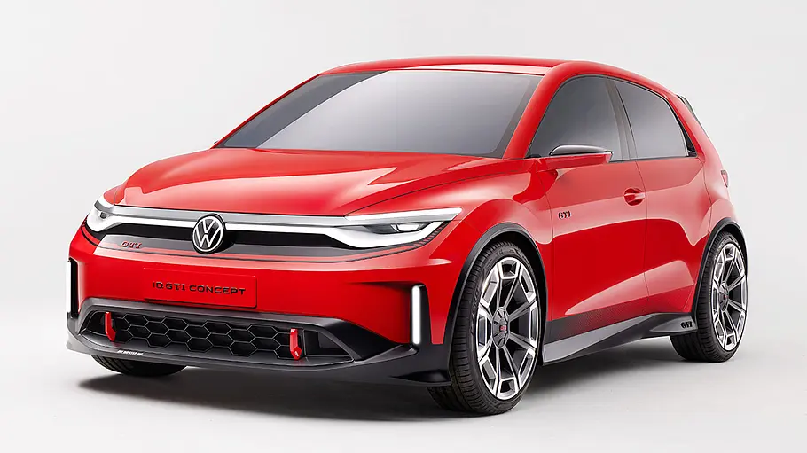 Die Studie VW ID. GTI Concept (2023) stehend von schräg vorne fotografiert.