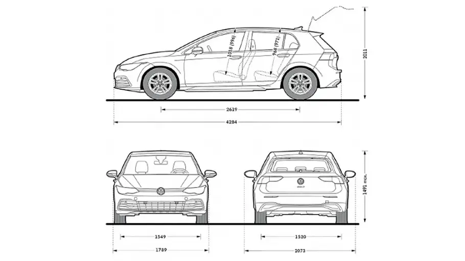 Schema des VW Golf, von der Seite.