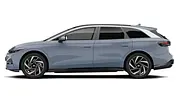 Der VW ID.7 Tourer steht vor weißem Hintergrund, von links fotografiert. - Foto: Carwow