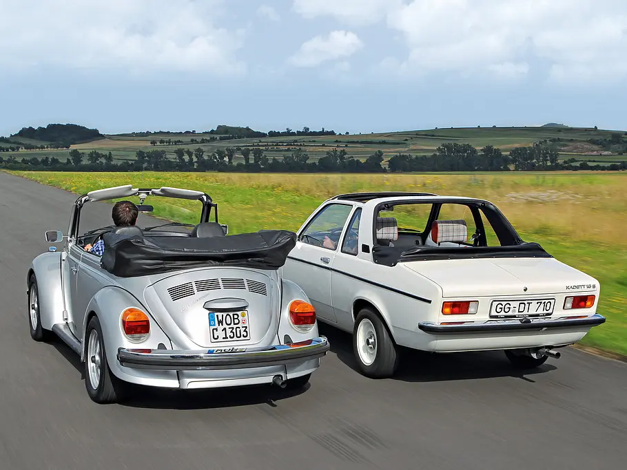 VW 1303 Cabrio Inj. Opel Kadett Aero 1.6 S Vergleich Bilder technische Daten Heck