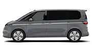 Der VW Multivan steht vor weißem Hintergrund, von links fotografiert. - Foto: Carwow
