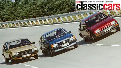 VW Passat CL, Ford Sierra 1,6 GL, Opel Ascona Berlina fahrend von vorne fotografiert. - Foto: Willy Bister VW Passat CL, Ford Sierra 1,6 GL, Opel Ascona Berlina fahrend von vorne fotografiert. - Foto: Willy Bister