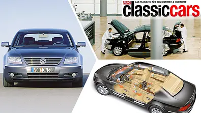 Eine Kollage bestehend aus drei Bildern des VW Phaeton. - Foto: VW/Kollage: AUTO ZEITUNG