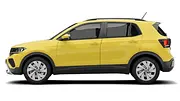 Der VW T-Cross steht vor weißem Hintergrund, von links abgebildet. - Foto: Carwow