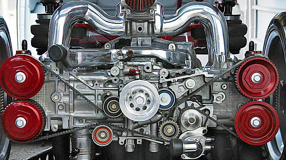 VW T2 Bulli mit Subaru-Motor Der Motor des VW T2 Bulli mit Subaru-Motor