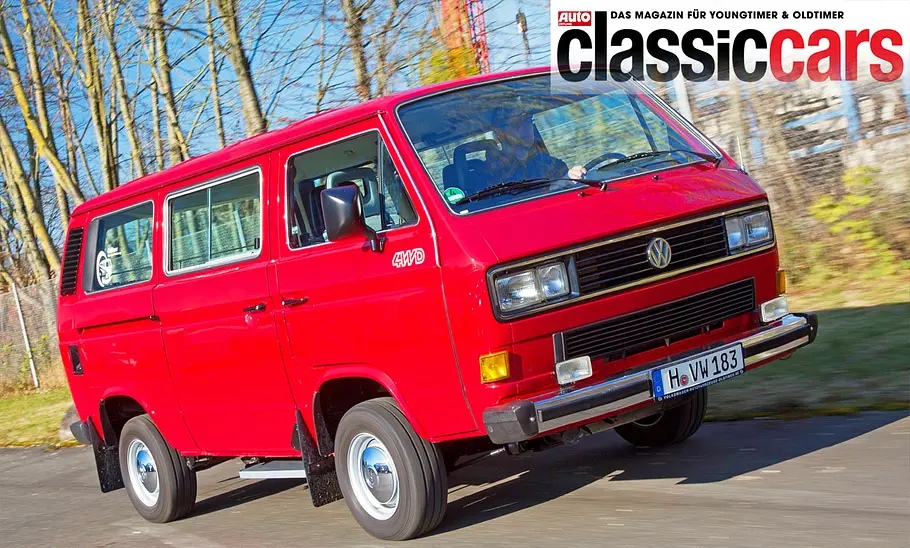 VW T3 syncro Der VW T3 syncro fahrend von schräg vorne rechts.