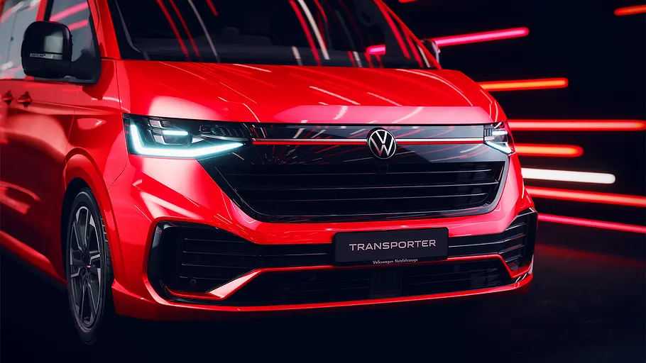 Detailansicht auf die Frontpartie des VW Transporter Sportsline.