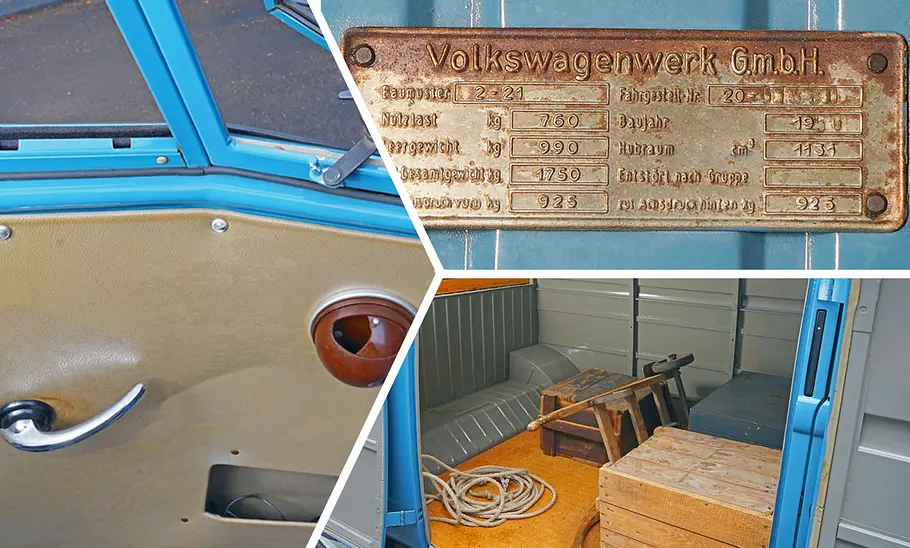 Collage mit Details des VW Transporter T1.