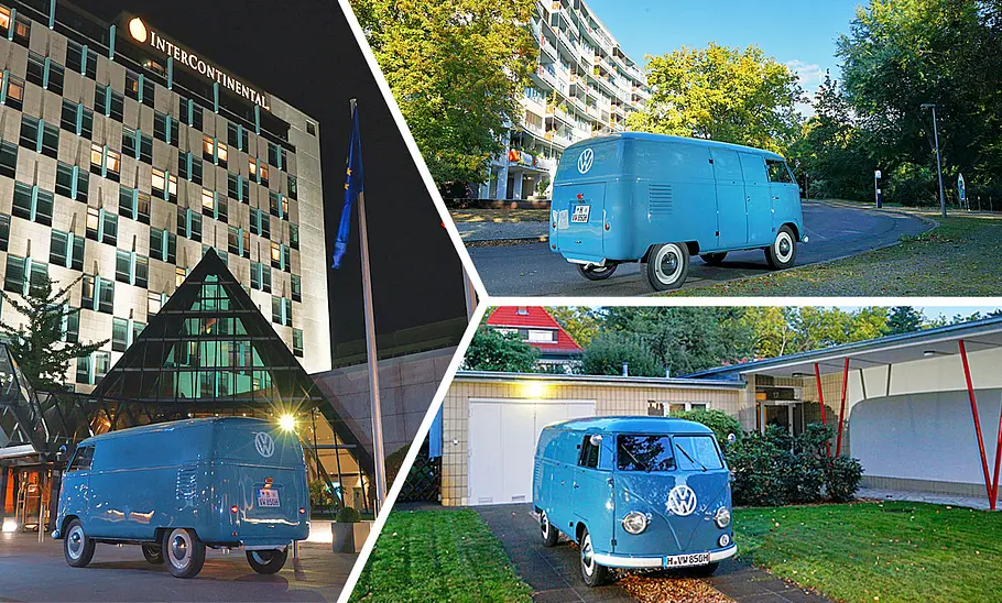Collage mit dem VW Transporter T1 bei Abendlicht.