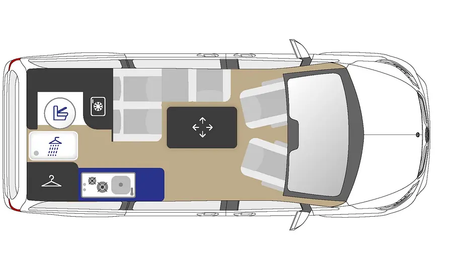 Westfalia Jules Verne Die Skizze zeigt den Grundriss des Westfalia Jules Verne.