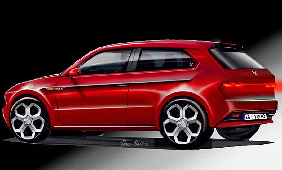 Der Yugo (2027) stehend von hinten.